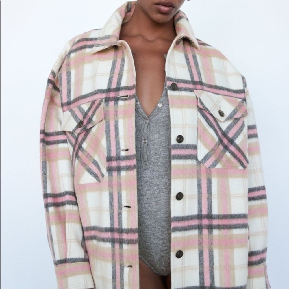 Zara Plaid Shacket Overcoat